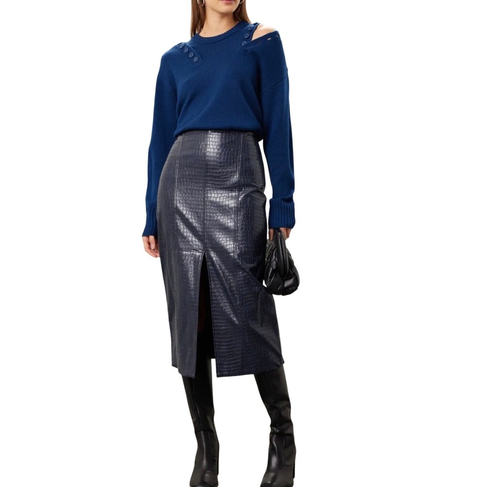 Marissa Webb Collective Button Detail Crewneck Sweater Blue Knit Pullover M - Picture 6 of 11